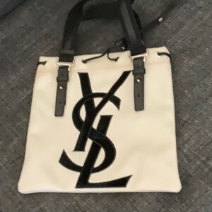Yves Saint Laurent canvas bag velvet ysl black canvas and leather straps rare